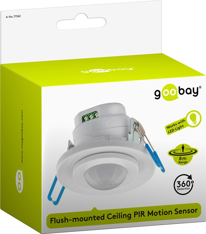 Infrarot-Bewegungsmelder - zur Unterputz-Deckenmontage, 360° Erfassung, 8 m Reichweite, für innen (IP20), LED geeignet Infrarot-Bewegungsmelder - zur Unterputz-Deckenmontage, 360° Erfassung, 8 m Reichweite, für innen (IP20), LED geeignet