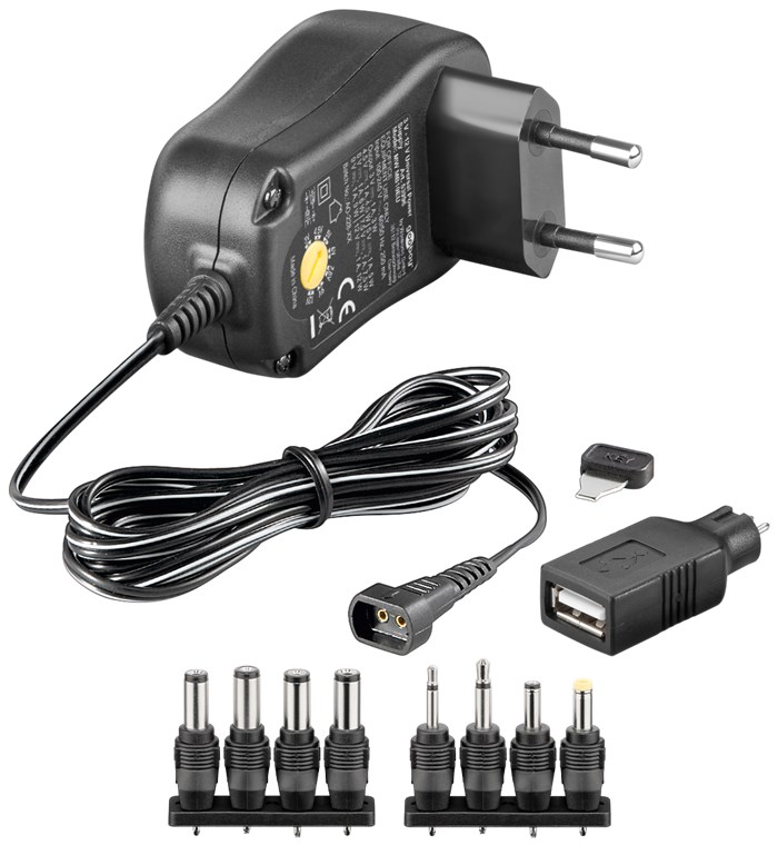 3 V - 12 V Universal-Netzteil - Ausgang, max. Stromstärke (DC) 0.0416666666666667 - inkl. 1 USB- und 8 DC-Adapter - max. 12 W und 1 A 3 V - 12 V Universal-Netzteil - Ausgang, max. Stromstärke (DC) 0.0416666666666667 - inkl. 1 USB- und 8 DC-Adapter - max. 12 W und 1 A