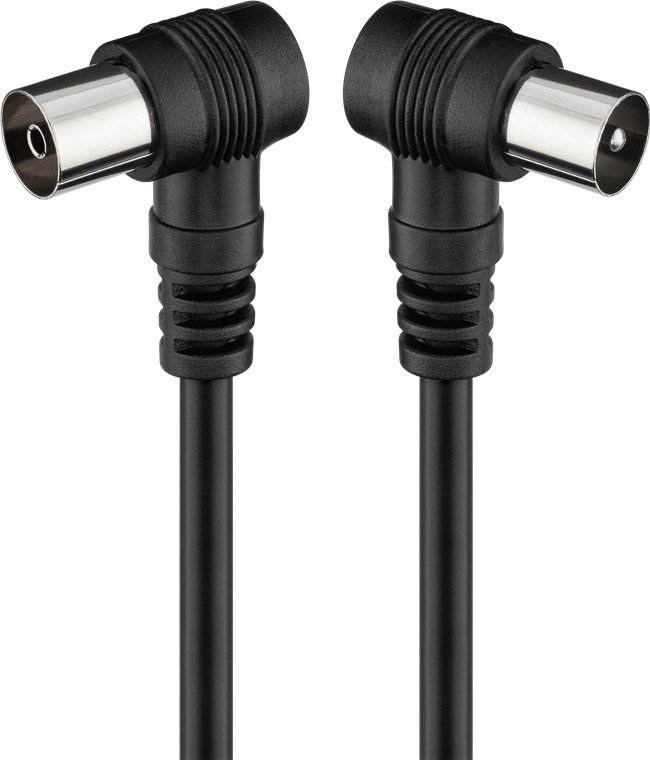 Gewinkeltes Antennenkabel - Kabellänge 2.5 m - Koax-Stecker 90° > Koax-Buchse 90°
