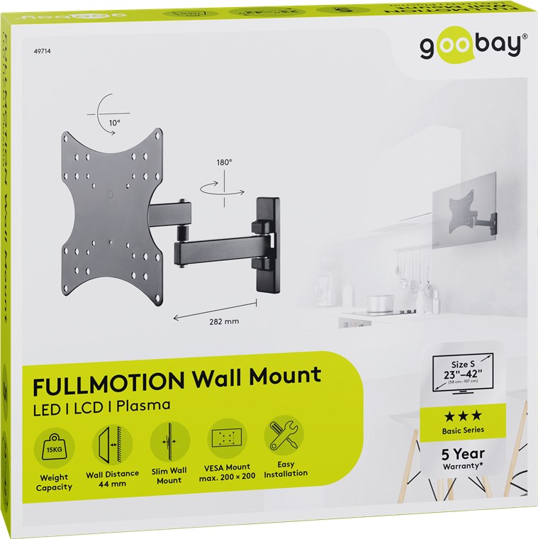 TV-Wandhalterung Basic FULLMOTION (S) - für Fernseher von 23" bis 42" (58-107cm) , vollbewegliches Doppelarmgelenk (schwenkbar und neigbar) bis 15kg TV-Wandhalterung Basic FULLMOTION (S) - für Fernseher von 23" bis 42" (58-107cm) , vollbewegliches Doppelarmgelenk (schwenkbar und neigbar) bis 15kg