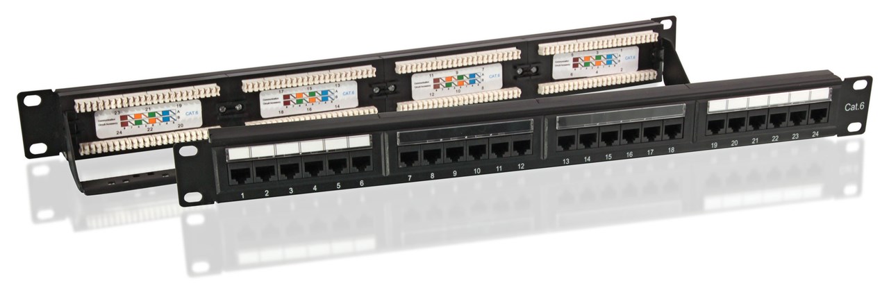CAT 6 19-Zoll (48,3 cm) Patch Panel, 24 Port, (1 HE) - Farbversion Schwarz - UTP ungeschirmt, Schwarz CAT 6 19-Zoll (48,3 cm) Patch Panel, 24 Port, (1 HE) - Farbversion Schwarz - UTP ungeschirmt, Schwarz