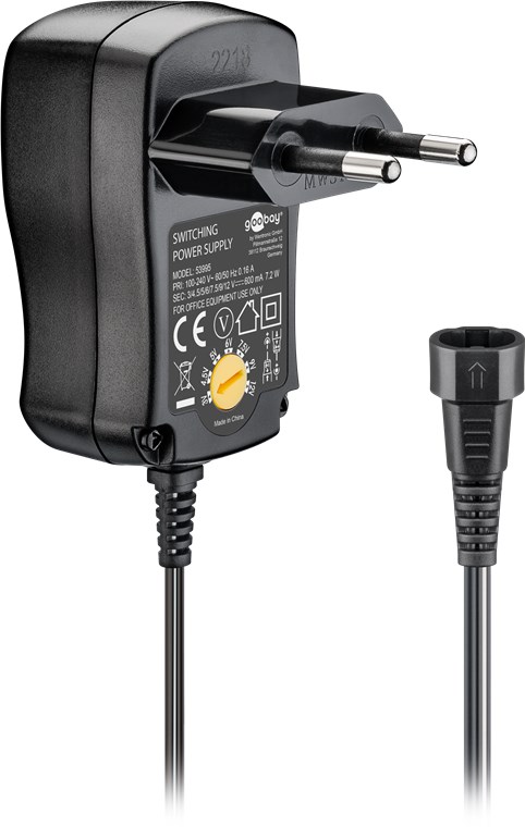 3 V - 12 V Universal-Netzteil - Ausgang, max. Stromstärke (DC) 0.6 A - inkl. 1 USB- und 8 DC-Adapter - max. 7,2 W und 0,6 A 3 V - 12 V Universal-Netzteil - Ausgang, max. Stromstärke (DC) 0.6 A - inkl. 1 USB- und 8 DC-Adapter - max. 7,2 W und 0,6 A