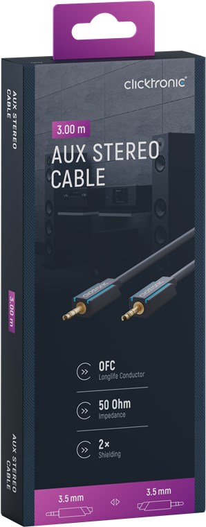 3,5-mm-AUX-Kabel, stereo - Kabellänge 3 m - Premium-Kabel|1x 3,5-mm-Klinken-Stecker 1x 3,5-mm-Klinken-Stecker|3,0 m|OFC-Innenleiter