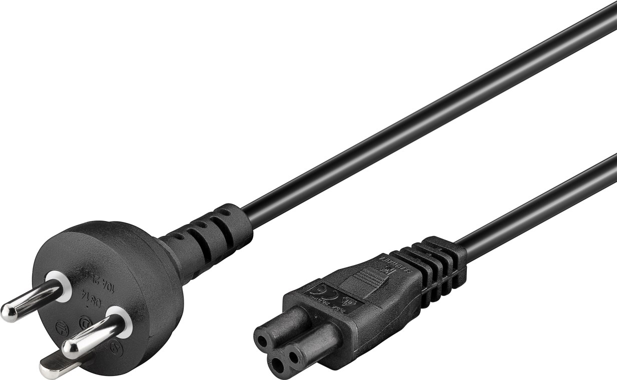 Netzanschlusskabel Dänemark, 2 m, Schwarz - Dänemark-Stecker (Typ K, DS 60884-2-D1) > Gerätebuchse C5