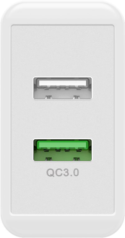 Dual-USB Schnellladegerät USB/QC3.0 (28 W), Weiß - lädt bis zu 4x schneller als Standardladegeräte Dual-USB Schnellladegerät USB/QC3.0 (28 W), Weiß - lädt bis zu 4x schneller als Standardladegeräte