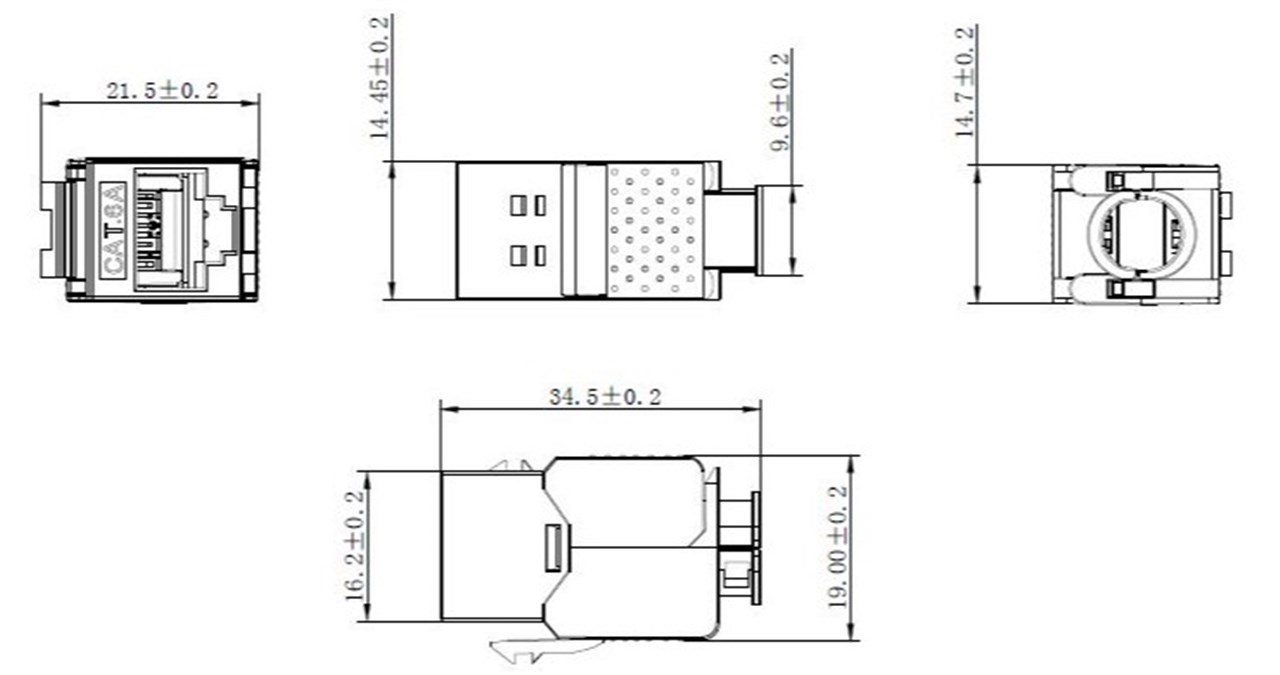 Keystone Modul RJ45 CAT 6A, STP, slim-line - 14,7 mm breit, Krokodil-Typ, Klemmleiste für werkzeugfreie LSA-Montage Keystone Modul RJ45 CAT 6A, STP, slim-line - 14,7 mm breit, Krokodil-Typ, Klemmleiste für werkzeugfreie LSA-Montage