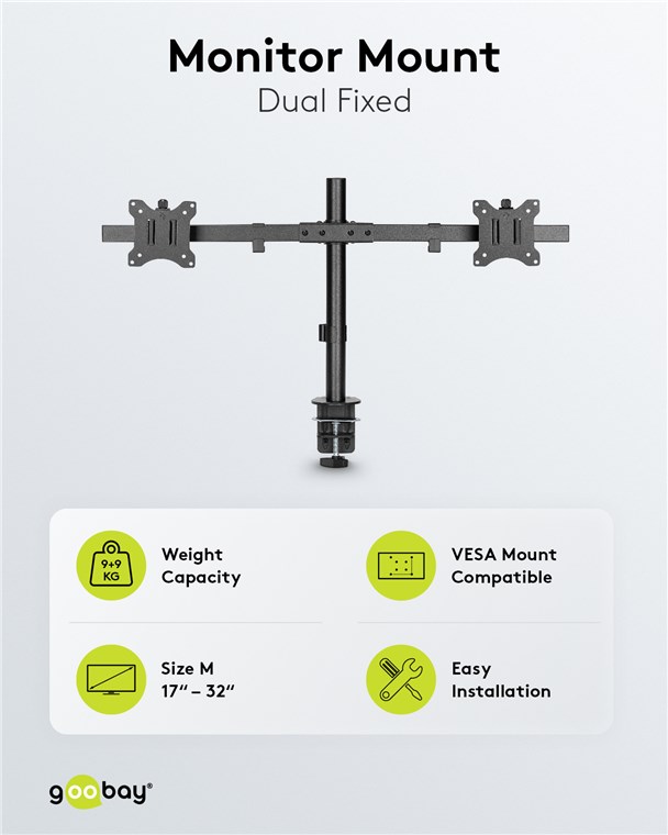 Doppel-Monitorhalterung Fix - für Monitore zwischen 17 und 32 Zoll (43-81 cm) bis 9 kg Doppel-Monitorhalterung Fix - für Monitore zwischen 17 und 32 Zoll (43-81 cm) bis 9 kg