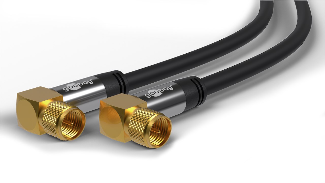 SAT Antennenkabel (135 dB typ), 4x geschirmt - Kabellänge 5 m - vergoldet, F-Stecker 90° > F-Stecker 90°