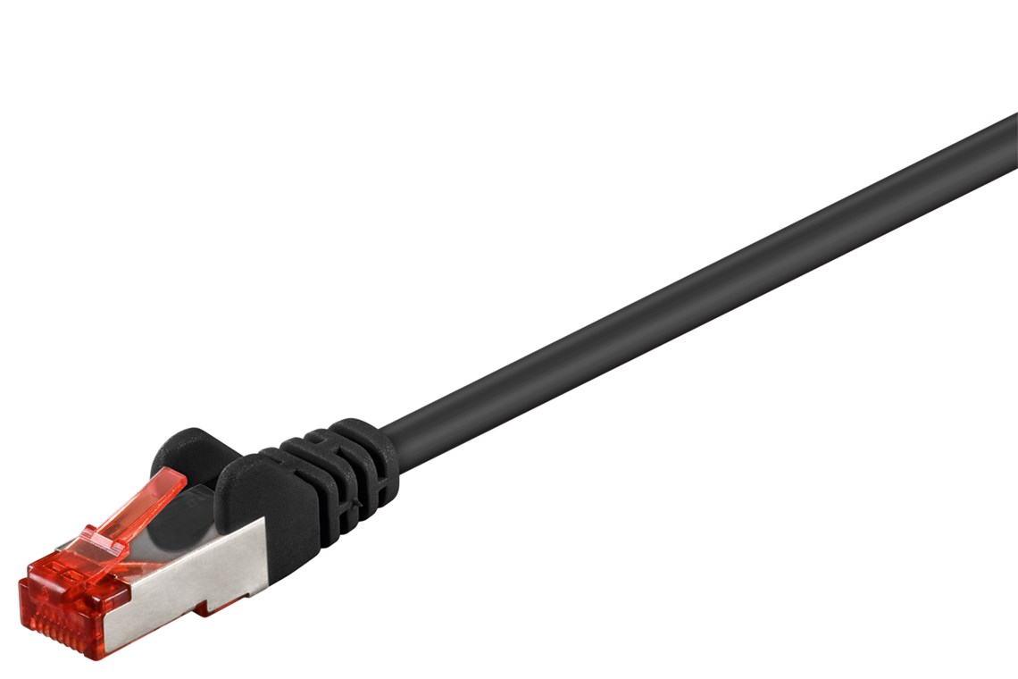 CAT 6 Patchkabel, S/FTP (PiMF), Schwarz, 0,15 m - Kabellänge 0.15 m - Kupferleiter (CU), halogenfreier Kabelmantel (LSZH)