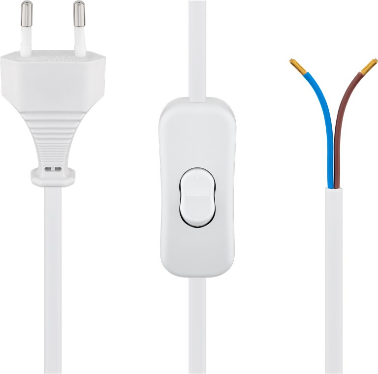 Kabel mit Eurostecker zum Konfektionieren - mit Schalter, 1,5 m, Weiß - Farbversion Weiß - Eurostecker (Typ C, CEE 7/16) > lose Kabelenden