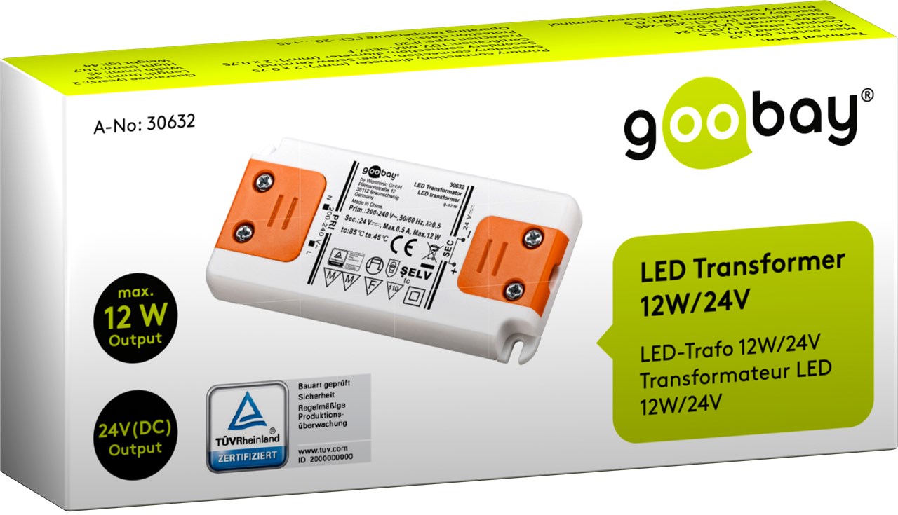 LED-Trafo 24 V/12 W - 24 V DC für LEDs bis 12 W Gesamtlast
