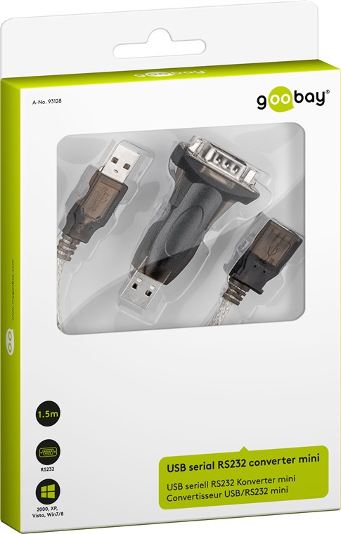 USB seriell RS232 Konverter mini, Transparent - Kabellänge 1.5 m - USB 2.0-Stecker (Typ A) > D-SUB/RS-232-Stecker (9-polig)