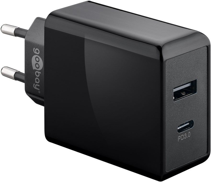 Dual USB-C™ PD (Power Delivery) Schnellladegerät (28W) schwarz - geeignet für Geräte mit USB-C™ (Power Delivery) 18W oder herkömmlichen USB-A Anschluss 10W wie z.B. iPhone 12 Dual USB-C™ PD (Power Delivery) Schnellladegerät (28W) schwarz - geeignet für Geräte mit USB-C™ (Power Delivery) 18W oder herkömmlichen USB-A Anschluss 10W wie z.B. iPhone 12