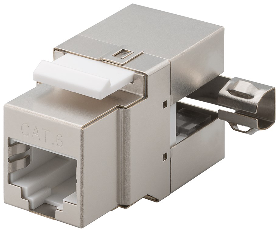 Keystone Modul RJ45 CAT 6, STP - 17,4 mm breit, Klemmleiste für werkzeugfreie LSA-Montage, 90°-gewinkelter Ausgang