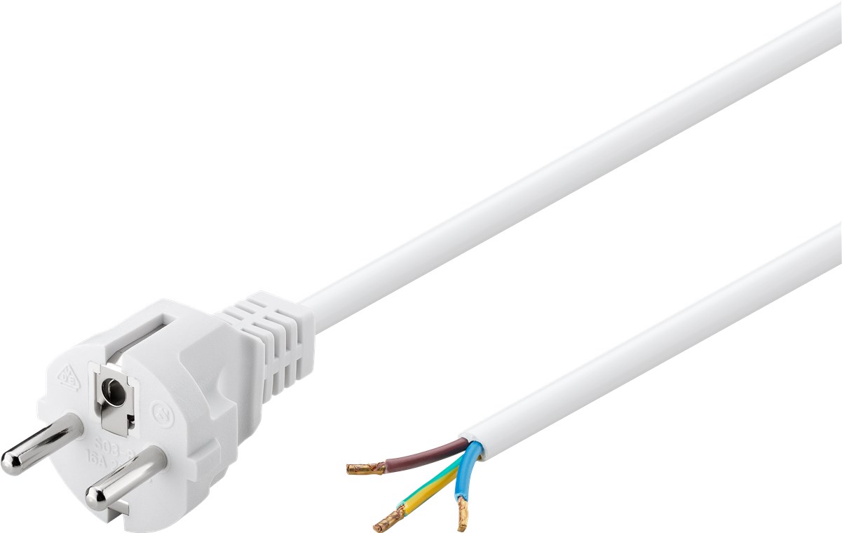 Schutzkontaktkabel zum Konfektionieren, 1,5 m, Weiß - Kabellänge 1.5 m - Schutzkontaktstecker (Typ F, CEE 7/7) > lose Kabelenden