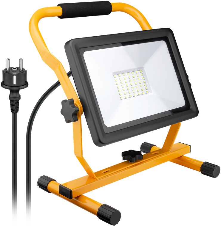 LED-Baustrahler mit Standfuß, 50 W - mit 4250 lm und kaltweißem Licht (6500 K), für den Innen- und Außeneinsatz geeignet (IP65)