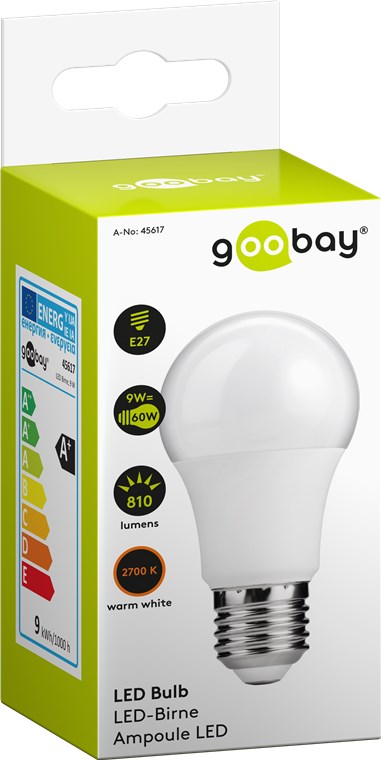 LED-Birne, 9 W - Sockel E27, ersetzt , warmweiß, nicht dimmbar LED-Birne, 9 W - Sockel E27, ersetzt , warmweiß, nicht dimmbar