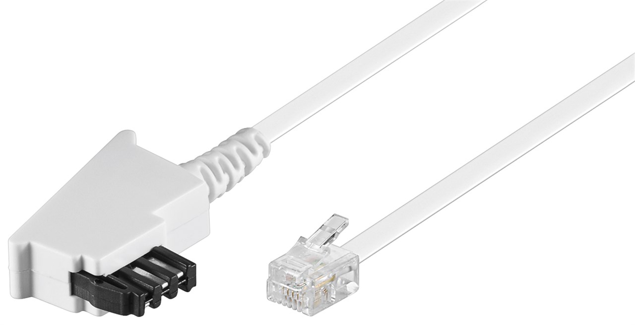 Telefonkabel (Universal-Pin Out), weiß - Kabellänge 10 m - Kupferkaschierter Aluminiumleiter (CCA), TAE-F-Stecker (2-adrig) > RJ11-Stecker (6P4C) (4-adrig)