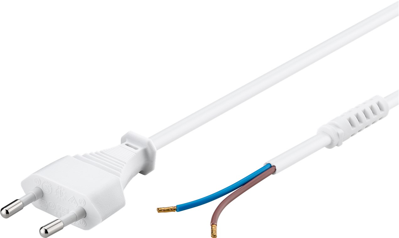 Kabel mit Eurostecker zum Konfektionieren, 1,5 m, Weiß - Farbversion Weiß - Eurostecker (Typ C, CEE 7/16) > lose Kabelenden