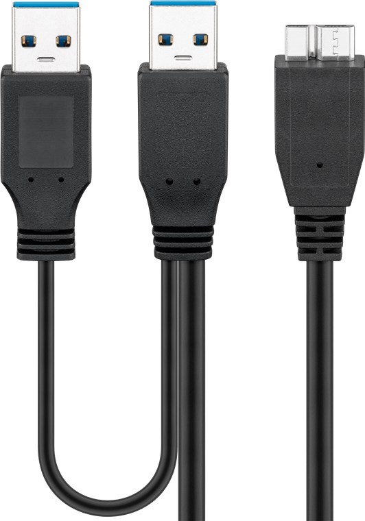 USB 3.0 Dual Power SuperSpeed Kabel, Schwarz USB 3.0 Dual Power SuperSpeed Kabel, Schwarz - Kabellänge 0.3 m - USB 3.0-Stecker (Typ A), USB 3.0-Stecker (Typ A) > USB 3.0-Micro-Stecker (Typ B)