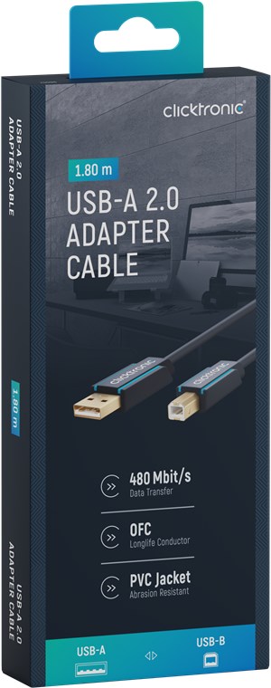 USB-A-auf-USB-B 2.0 Adapterkabel - Kabellänge 1.8 m - Premium-Kabel|USB-A-Stecker USB-B-2.0-Stecker|1,8 m|480 Mbit/s USB-A-auf-USB-B 2.0 Adapterkabel - Kabellänge 1.8 m - Premium-Kabel|USB-A-Stecker USB-B-2.0-Stecker|1,8 m|480 Mbit/s