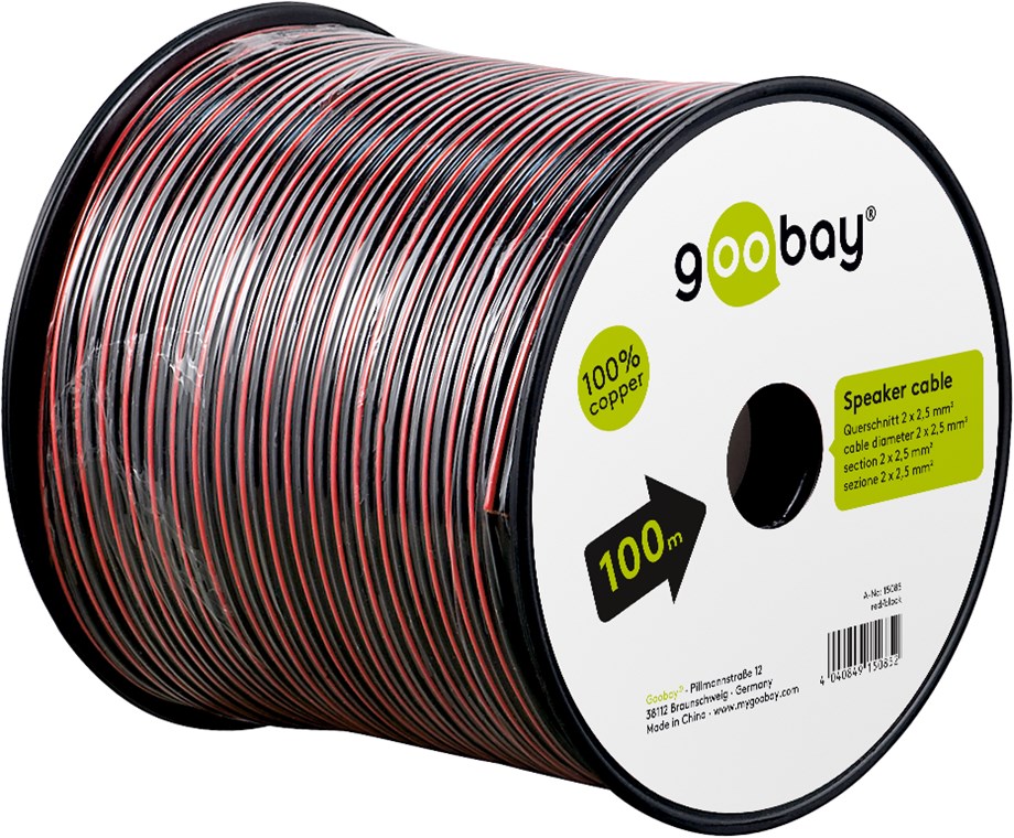 Lautsprecherkabel Rot;Schwarz CU - Kabellänge 100 m - 100 m Spule, Querschnitt 2 x 2,5 mm² Lautsprecherkabel Rot;Schwarz CU - Kabellänge 100 m - 100 m Spule, Querschnitt 2 x 2,5 mm²