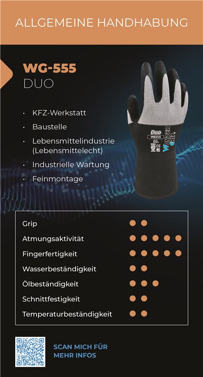 WG-555 - Größe L/9 - KFZ-Werkstatt, Industrielle Wartung, Feinmontage, Baustelle, Lebensmittelverabeitung