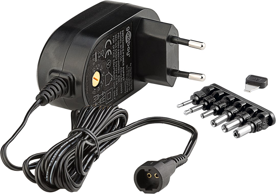 3 V - 12 V Universal-Netzteil 3 V - 12 V Universal-Netzteil - Ausgang, max. Stromstärke (DC) 1.5 A - inklusive 6 DC-Adapter - max. 18 W und 1,5 A