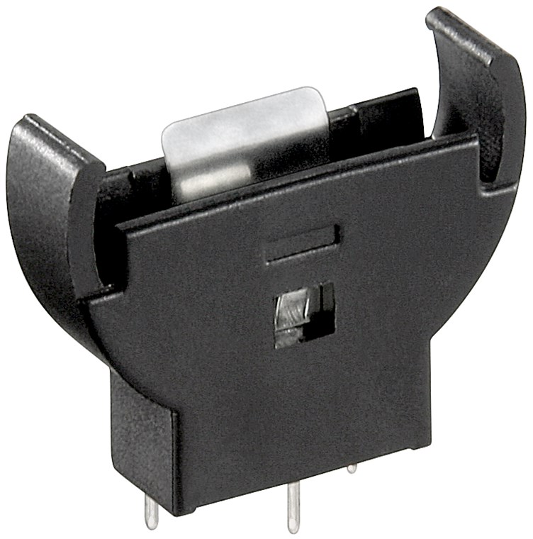 CR2012-CR2032 Knopfzellenhalter - max. 20 mm, Schwarz, Printmontage, vertikal (3-Pin)
