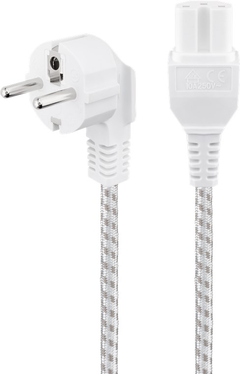 Warmgeräte-Anschlusskabel, 2 m, Weiß-Silber - Kabellänge 2 m - Schutzkontaktstecker (Typ F, CEE 7/7) > Gerätebuchse C15