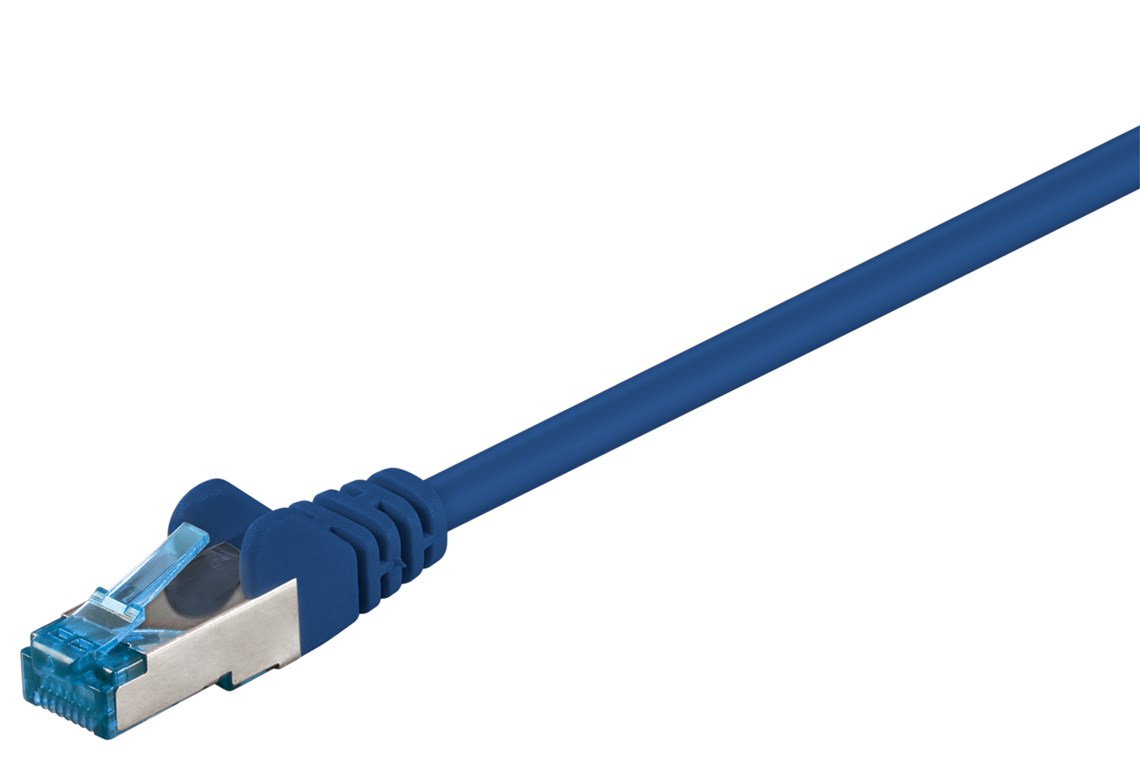 CAT 6A Patchkabel, S/FTP (PiMF), Blau, 5 m CAT 6A Patchkabel, S/FTP (PiMF), Blau, 0,25 m - Kabellänge 0.25 m - Kupferleiter (CU), halogenfreier Kabelmantel (LSZH)