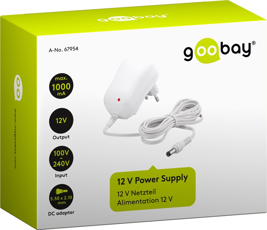12 V Netzteil - Farbversion Weiß - mit 5,5 mm x 2,1 mm Stecker - 12 W und 1 A 12 V Netzteil - Farbversion Weiß - mit 5,5 mm x 2,1 mm Stecker - 12 W und 1 A