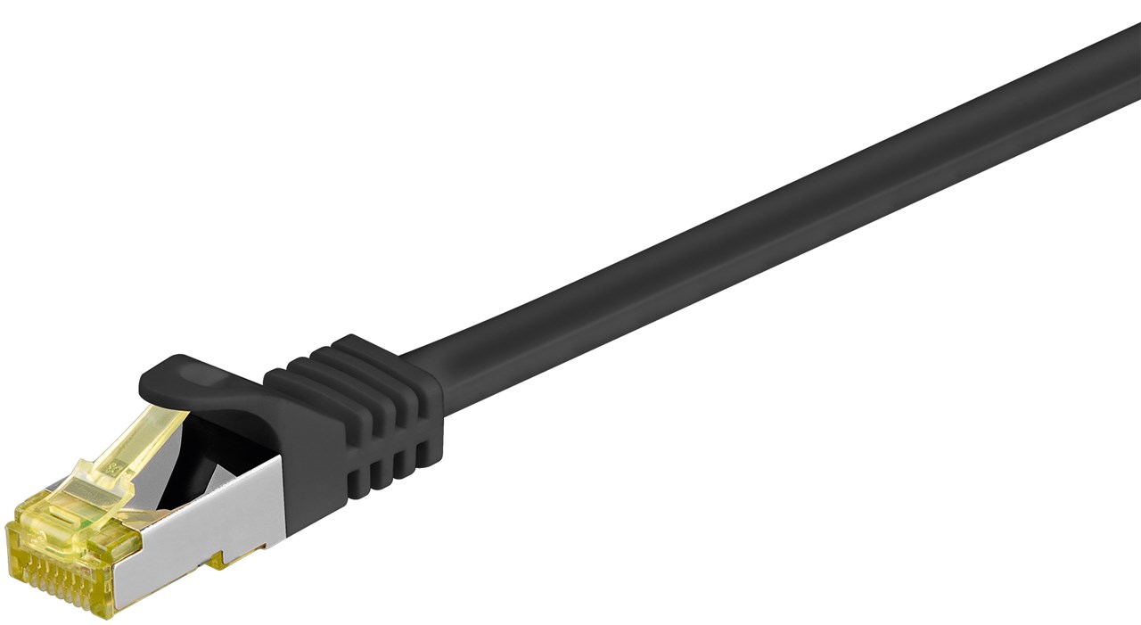 RJ45 Patchkabel CAT 6A S/FTP (PiMF), 500 MHz mit CAT 7 Rohkabel, Schwarz RJ45 Patchkabel CAT 6A S/FTP (PiMF), 500 MHz mit CAT 7 Rohkabel, Schwarz - Kabellänge 0.25 m - Kupferleiter (CU), halogenfreier Kabelmantel (LSZH)
