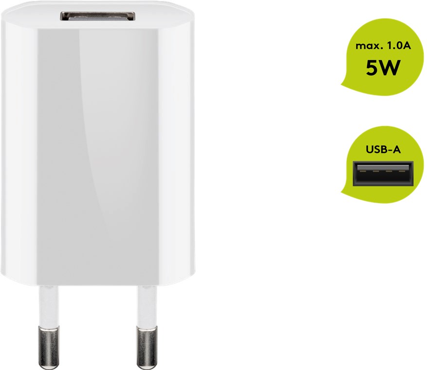 USB-Ladegerät (5 W), Weiß - kompaktes USB-Netzteil mit 1x USB-Anschluss