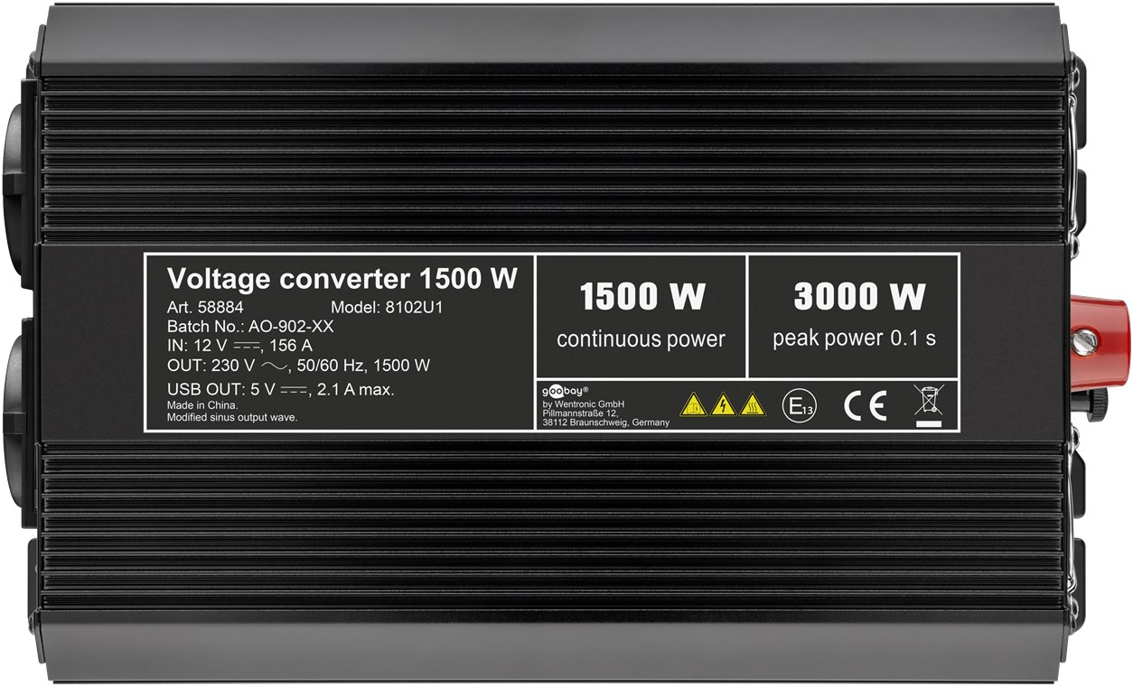 Spannungswandler 1500 W - wandelt 12 V DC in 230 V AC um