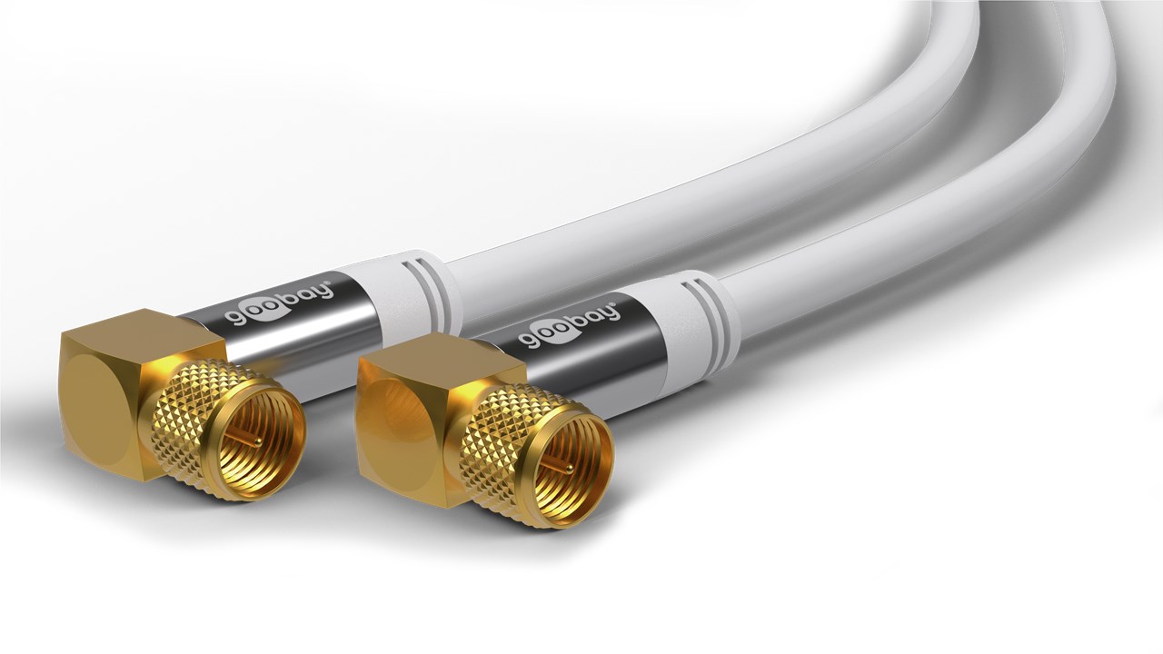 SAT Antennenkabel (135 dB typ), 4x geschirmt - Kabellänge 10 m - vergoldet, F-Stecker 90° > F-Stecker 90°