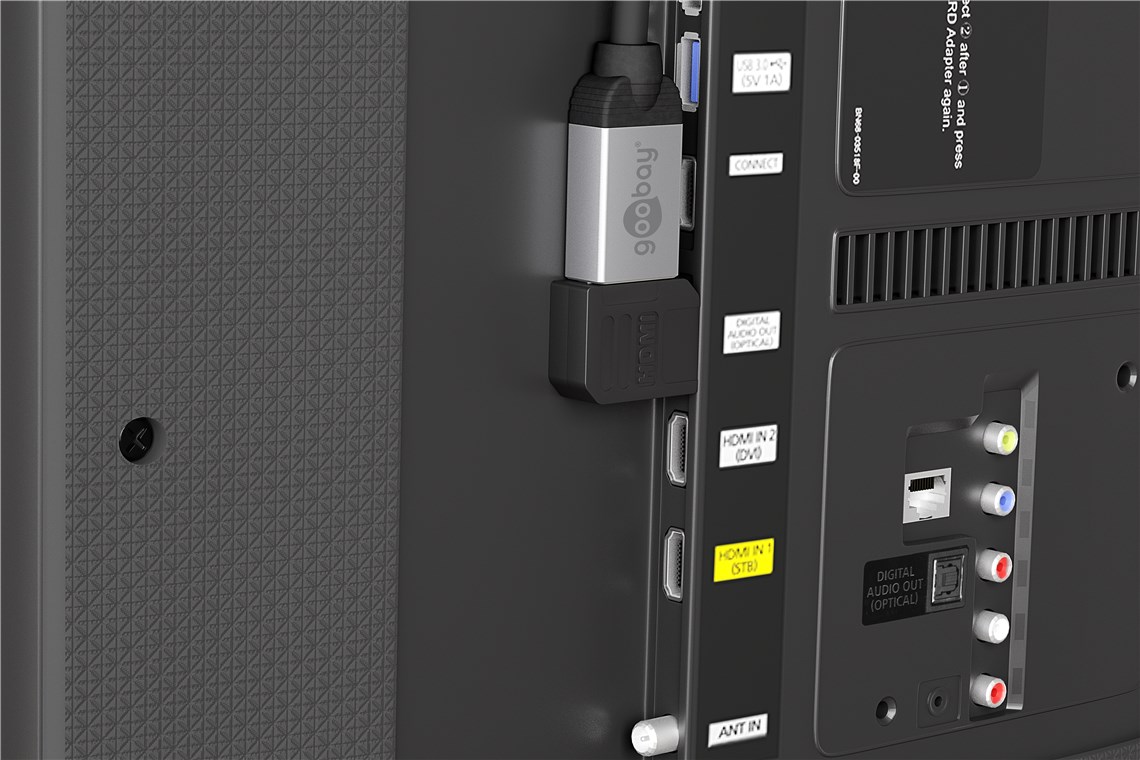 HDMI™-Adapter, vergoldet - Farbversion Schwarz - HDMI™-Buchse (Typ A) > HDMI™-Stecker (Typ A) 90°