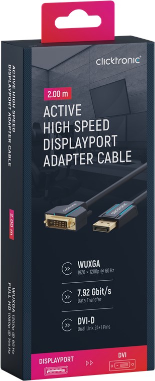 Aktives DisplayPort-auf-DVI-D-Adapterkabel - Kabellänge 2 m - Premium-Kabel|1x DisplayPort-Stecker >> 1x DVI-D-Stecker Dual-Link|2,0 m|WUXGA @ 60 Hz