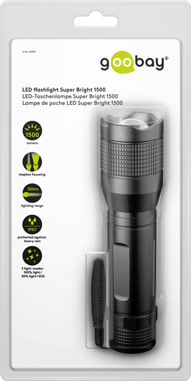 LED-Taschenlampe Super Bright 1500 - ideal für Arbeit, Freizeit, Sport, Camping, Angeln, Jagd und Pannenhilfe