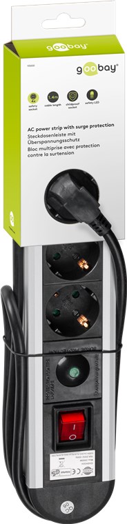 Steckdosenleiste 4-fach mit Überspannungsschutz, 1,4 m - 4 Schutzkontaktbuchsen mit Schalter Steckdosenleiste 4-fach mit Überspannungsschutz, 1,4 m - 4 Schutzkontaktbuchsen mit Schalter