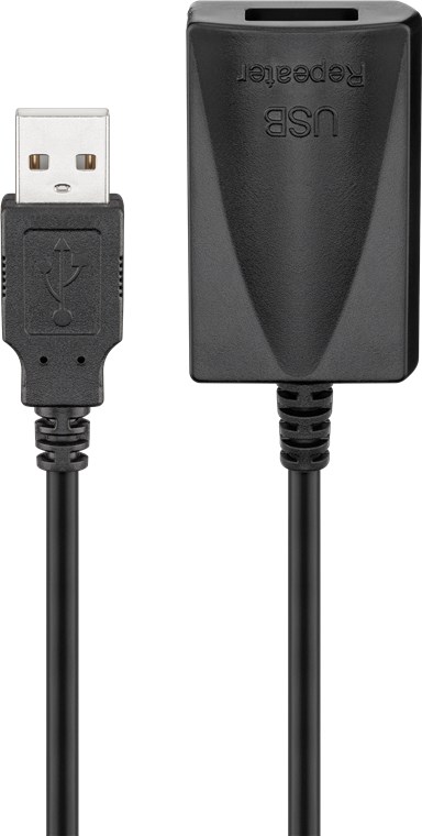 Aktives USB 2.0 Verlängerungskabel, Schwarz - Kabellänge 5 m - USB 2.0-Stecker (Typ A) > USB 2.0-Buchse (Typ A)