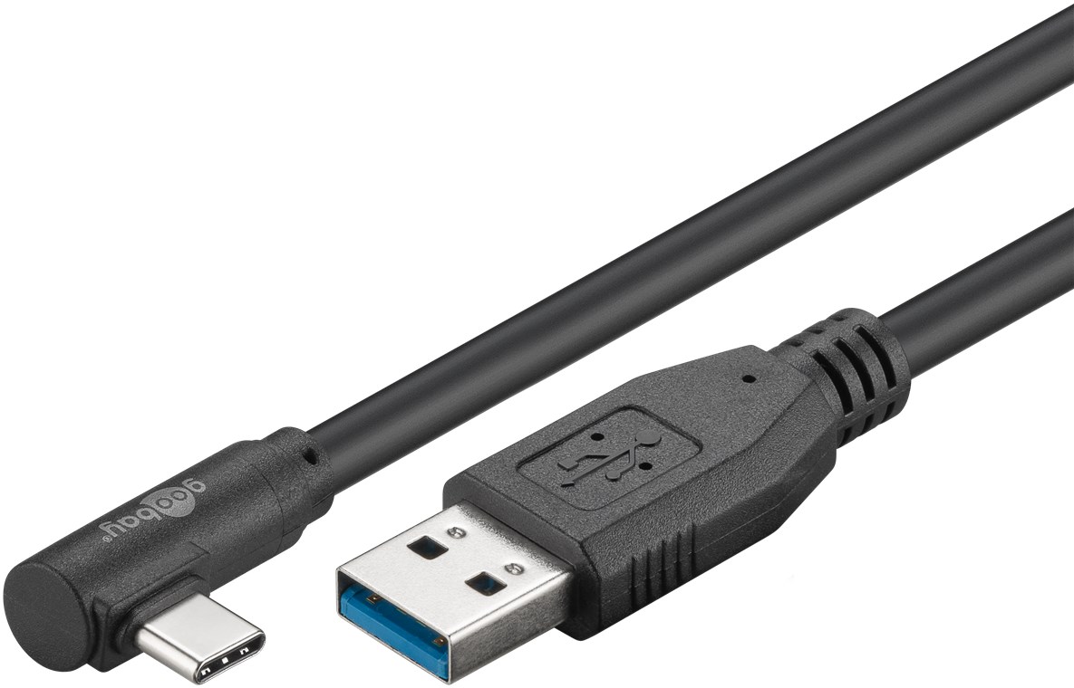 USB-C™ auf USB A 3.0 Kabel 90°, schwarz - Kabellänge 1.5 m - USB 3.0-Stecker (Typ A) > USB-C™-Stecker