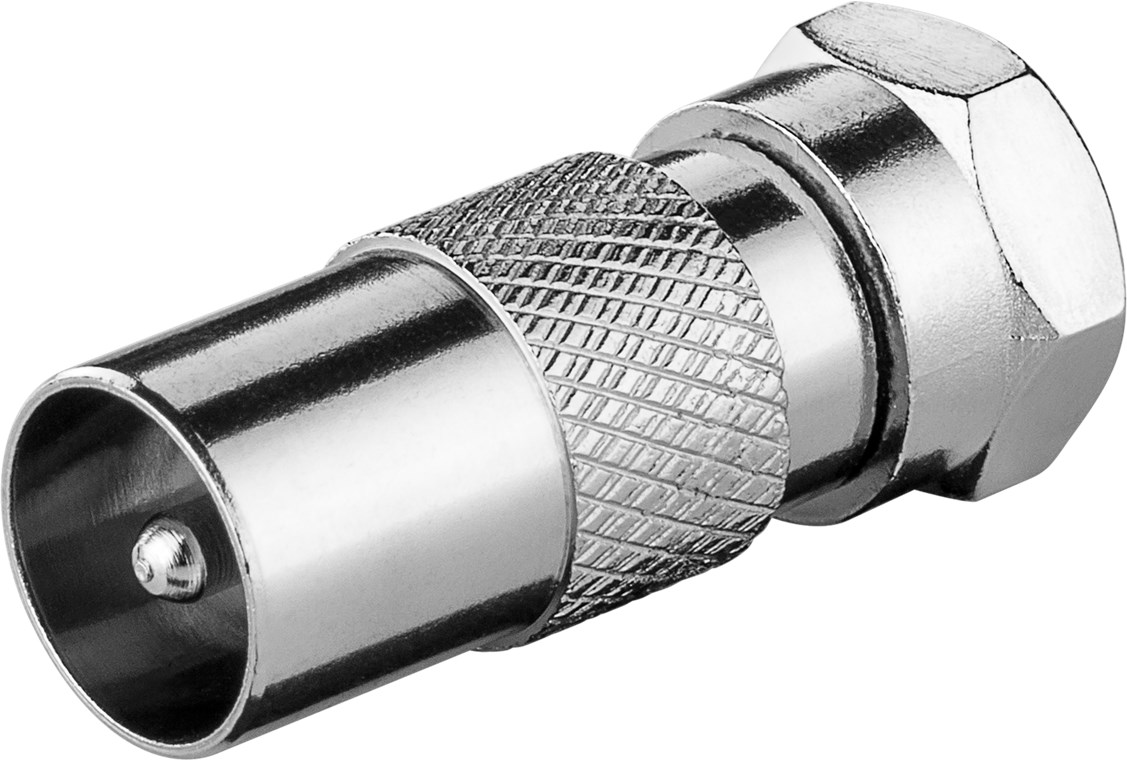 F-Adapter: F-Stecker > Koax-Stecker - Anschluss, Gehäusematerial Zink - Zink F-Adapter: F-Stecker > Koax-Stecker - Anschluss, Gehäusematerial Zink - Zink