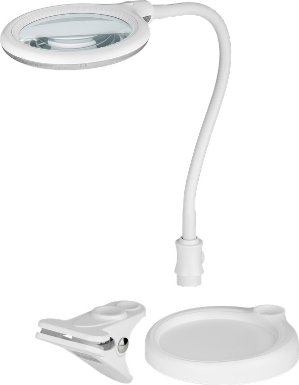 LED-Stand-/Klemm-Lupenleuchte, 6 W LED-Stand-/Klemm-Lupenleuchte, 6 W - 100 mm Glaslinse, 1,75-fache Vergrößerung, 3 Dioptrien, 570 lm