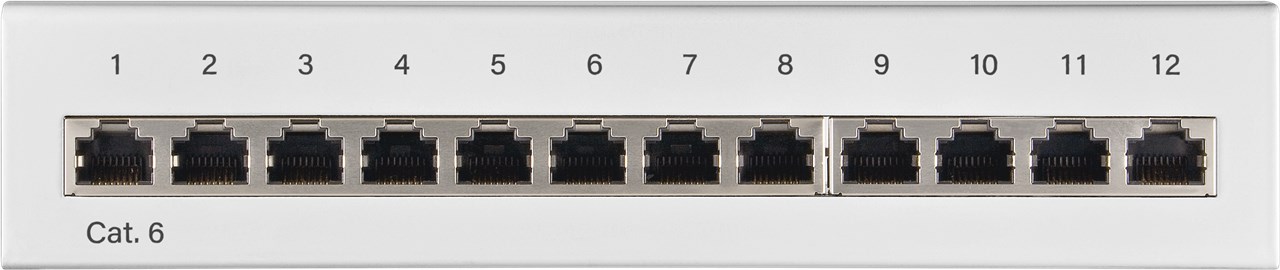 CAT 6 Mini/Desktop Patch Panel, 12 Port, (1 HE) - Farbversion Weiß - STP geschirmt CAT 6 Mini/Desktop Patch Panel, 12 Port, (1 HE) - Farbversion Weiß - STP geschirmt