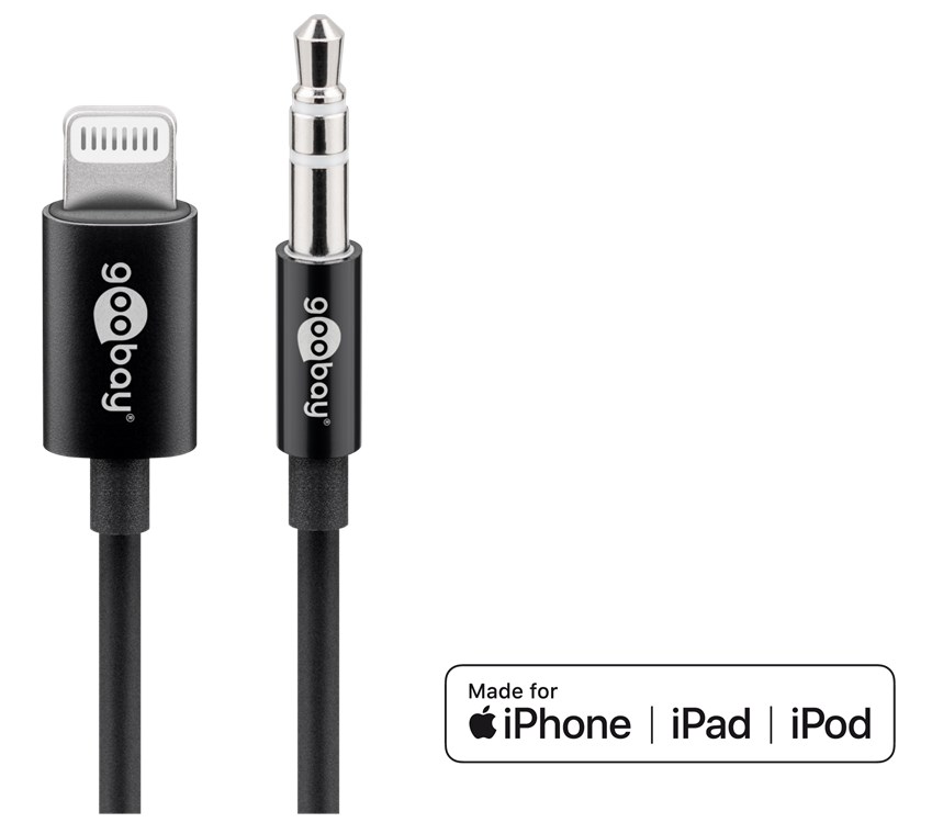 Apple Lightning Audioanschlusskabel (3,5mm) 1m schwarz - Kabellänge 1 m - zum Verbinden eines iPhone/iPad mit einem Audiogerät über einen 3,5-mm-Klinkenanschluss Apple Lightning Audioanschlusskabel (3,5mm) 1m schwarz - Kabellänge 1 m - zum Verbinden eines iPhone/iPad mit einem Audiogerät über einen 3,5-mm-Klinkenanschluss