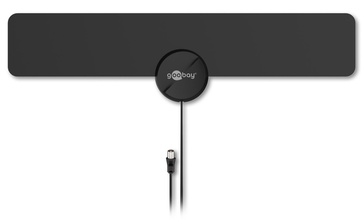 Ultraflache aktive Full HD DVB-T2 Zimmerantenne, inkl. LTE/4G Filter - mit bis zu 16 dBi Verstärkung bei schwachem Empfangssignal