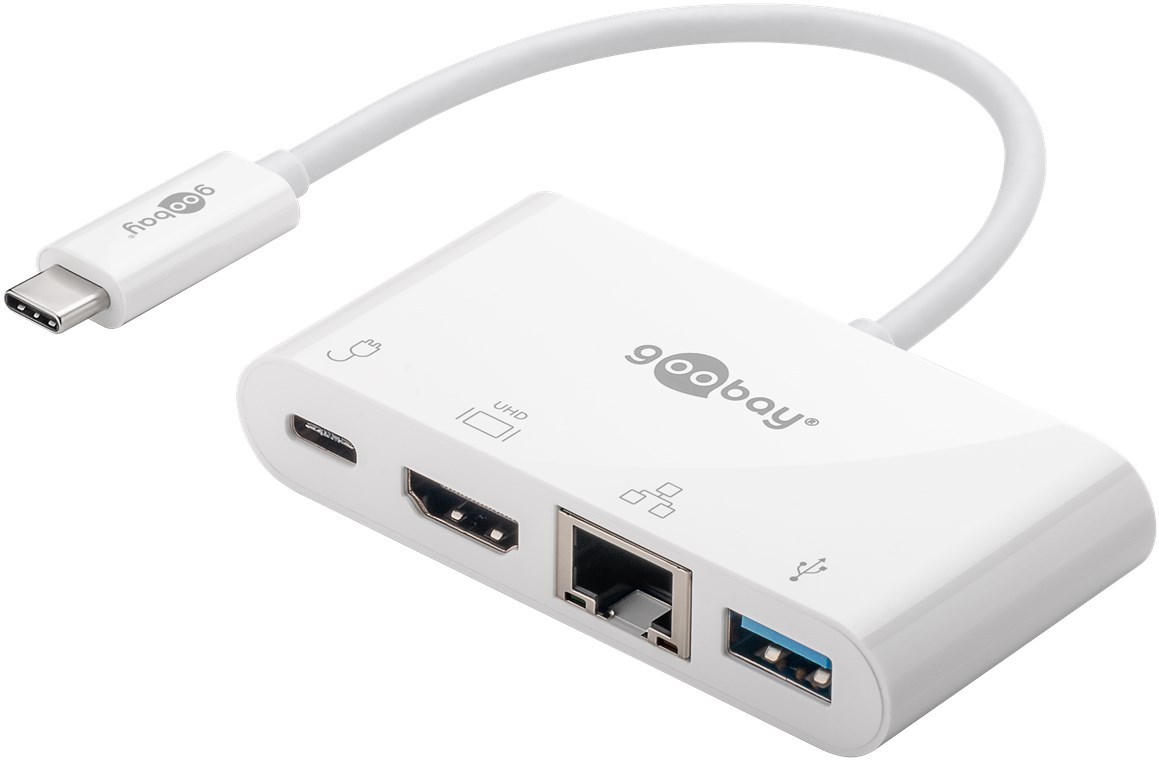 USB-C™ Multiport-Adapter HDMI+Ethernet, PD, weiß - Verbrauchseinheit 1 Stk. im Polybeutel - erweitert ein USB-C™ Gerät um einen Ethernet-, einen HDMI™- und einen USB 3.0-Anschluss USB-C™ Multiport-Adapter HDMI+Ethernet, PD, weiß - Verbrauchseinheit 1 Stk. im Polybeutel - erweitert ein USB-C™ Gerät um einen Ethernet-, einen HDMI™- und einen USB 3.0-Anschluss