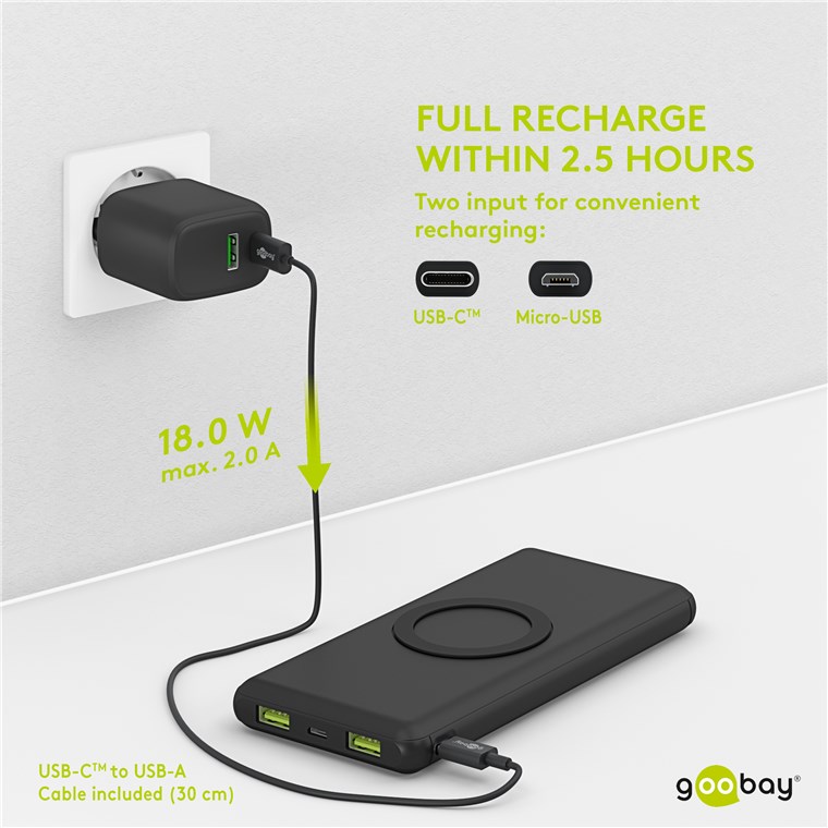 Wireless Schnelllade-Powerbank 10.000 mAh (USB-C™ PD, QC 3.0) - Kabelfreie Schnellladetechnik - ganz ohne Kabelchaos und perfekt für unterwegs