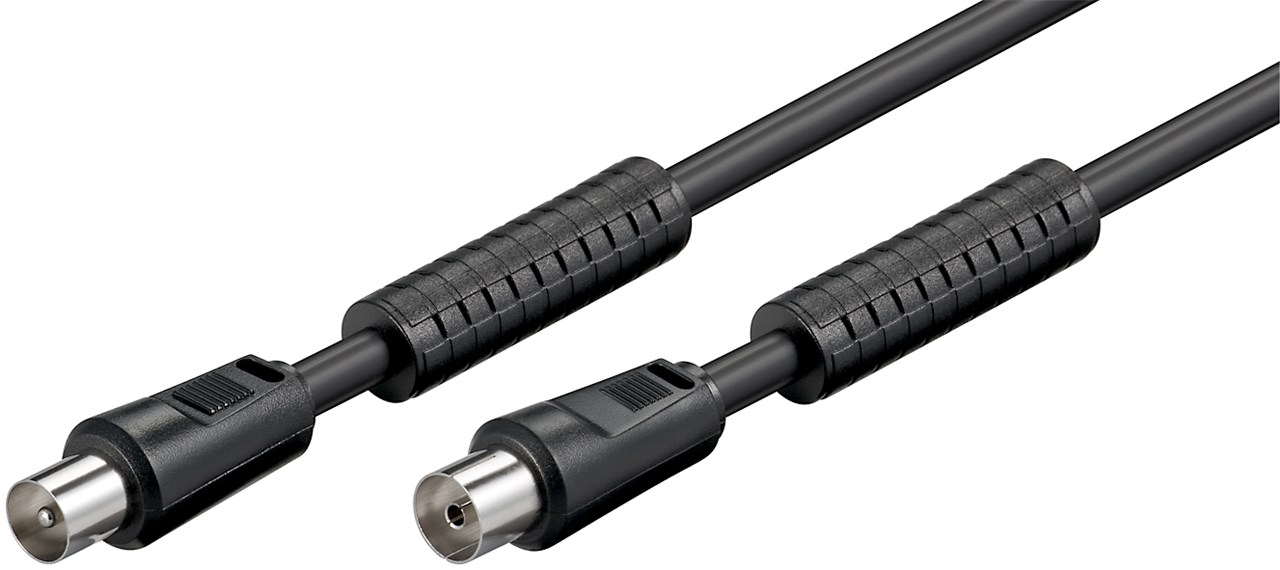Antennenkabel mit Ferrite (80 dB), 2x geschirmt - Kabellänge 1.5 m - Koax-Stecker > Koax-Buchse (vollständig geschirmt) Antennenkabel mit Ferrite (80 dB), 2x geschirmt - Kabellänge 1.5 m - Koax-Stecker > Koax-Buchse (vollständig geschirmt)
